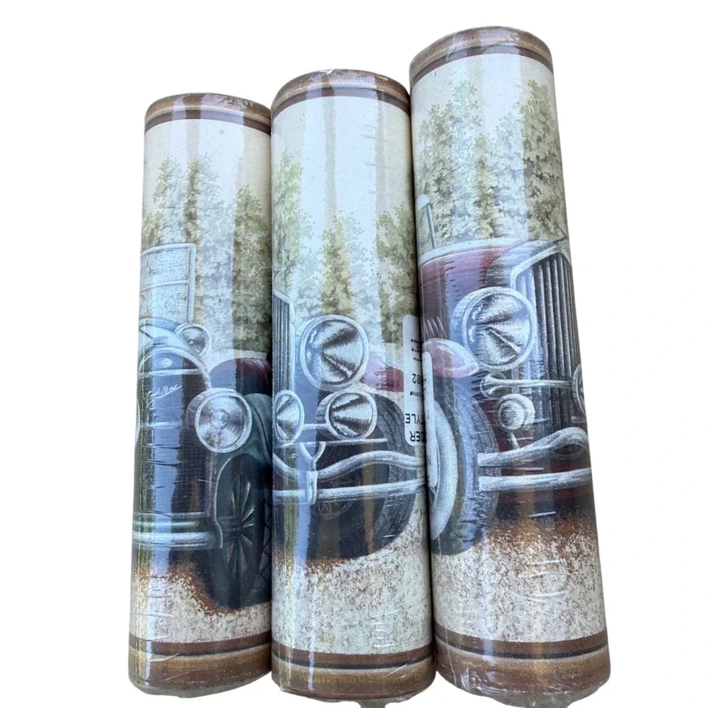 Vintage D.W. Wallcovering Antique Car Wallpaper Border 3‎ Rolls 12yds NOS 1002